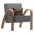 Modern Single Sofa With Gray Fabric Wooden Curved Arms And Brown Striped Cushion