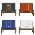 Set of Four Multicolored Modern Nightstands With Drawers And Wooden Legs