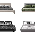 Modern Double Bed Designs with Upholstered Headboards and Colorful Bedding Sets 3d model