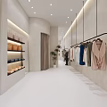 Modern Clothing Store Interior With Hanging Clothes On Racks And Ceiling Lights