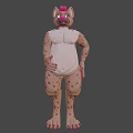 Cartoon Spotted Character With Pink Ears Tail White Chest Fur Standing On Blue Background