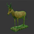 Life Size Taxidermy Antelope Mounted On Stone Base Against Gray Background