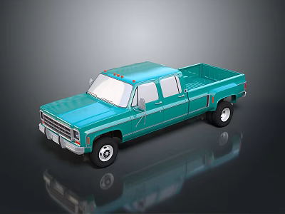 Detailed Turquoise Pickup Truck Model On Dark Background With Reflection 3d model