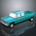 Detailed Turquoise Pickup Truck Model On Dark Background With Reflection