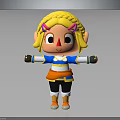 Cute Fantasy Cartoon Character With Yellow Hair Horns And Blue White Top Orange Belt Outfit