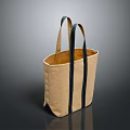 Beige Canvas Tote Bag With Dark Blue Handles And Simple Design