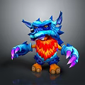 Fierce Fantasy Creature 3D Model With Spiky Blue Fur Red Mane And Purple Claws