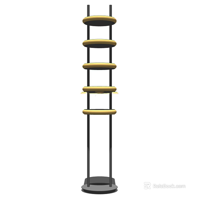 Modern Floor Lamp With Black Stand And Yellow Circular Rings Design 3d model 