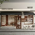 Costa Coffee Cafe Restaurant Storefront With Black Awning Glass Windows Outdoor Seating
