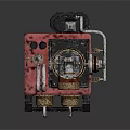 Vintage Red Steampunk Mechanical Device With Pipes Valves And Gauges