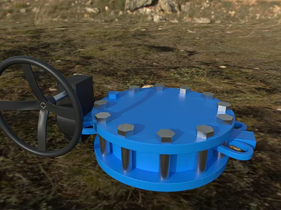 Industrial Hardware Tool Blue Flange Valve With Black Handwheel And Metal Bolts 3d model