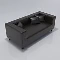 Black Leather Double Sofa with Modern Armrests and Two Cushions in Simple Design 3d model