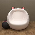 Cute Single Sofa With Cat Ear Design White on Wooden Floor Gray Wall