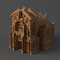 Elaborate Golden Architectural Sculptures With Intricate Gothic Carvings And Detailed Patterns