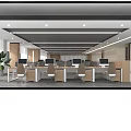 Modern Open Public Office Space Interior With Desks Computers Chairs Wooden Elements And Pendant Lights 3d model