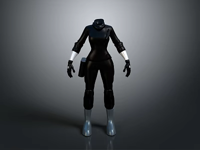 Woman in Black Tight Bodysuit With White Cuffs And Silver Boots Futuristic Style 3d model