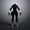 Woman in Black Tight Bodysuit With White Cuffs And Silver Boots Futuristic Style