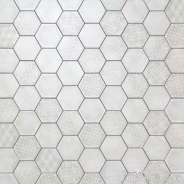 Modern White Hexagonal Tiles With Patterned Textures For Interior Design 3d model