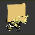 3D Mythical Creature Character Sitting On Yellow Cube With Black Yellow Fur And Crown Headpiece