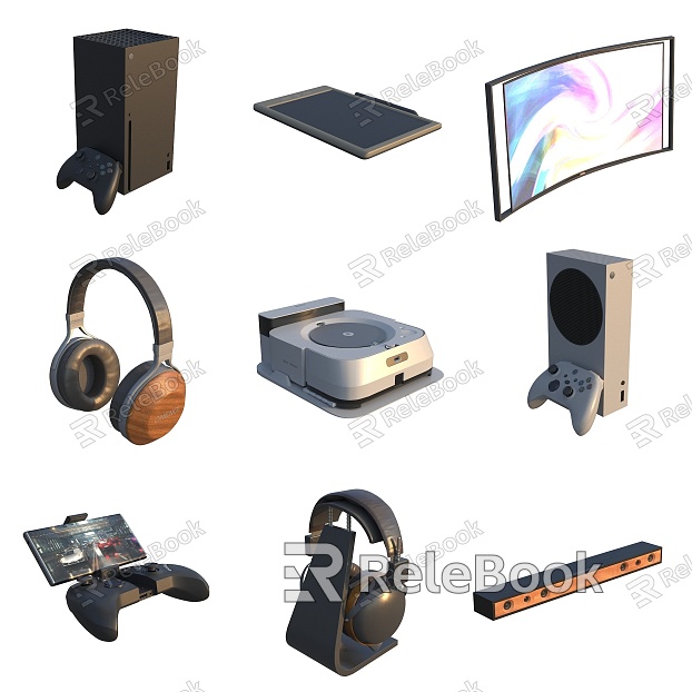 Electronic Equipment Game Machine Headset Curved Screen Display Audio Remote Control Handle Tablet Record Player model