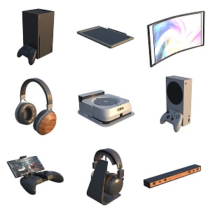 Electronic Equipment Game Machine Headset Curved Screen Display Audio Remote Control Handle Tablet Record Player 3d model