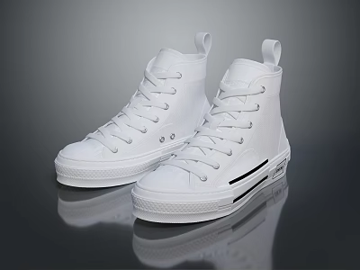 White High Top Canvas Shoes With Classic Laces And Casual Style Soles 3d model