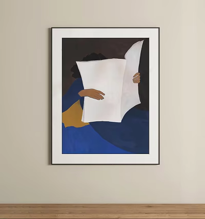 Oil Painting Of Person Reading White Paper With Blue Clothing Dark Background Hanging On Wall 3d model