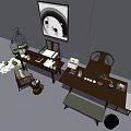 Modern Tea Table and Chairs Interior With Wooden Frame and Decorative Tea Sets 3d model