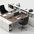 Modern Office Desk With Wooden Top Black Chairs Drawers File Cabinets And Computer Monitor