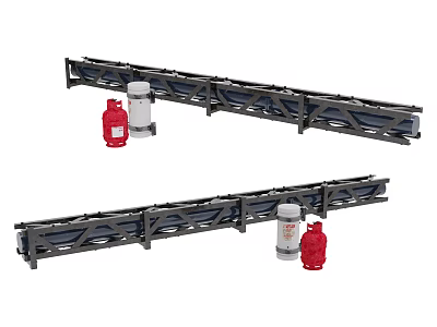 Industrial Equipment Two Sets Of Heavy Duty Conveyor Belts With Red White Gas Cylinders 3d model