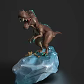 Cartoon Style Brown Dinosaur Figure With Blue Accents On Blue Ice Base