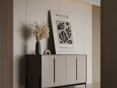 Modern Entryway Console Cabinet with Pampas Grass Vase Matisse Botanical Print and Light Wall 3d model