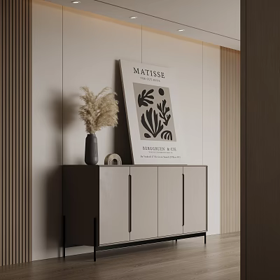 Modern Entryway Console Cabinet with Pampas Grass Vase Matisse Botanical Print and Light Wall 3d model