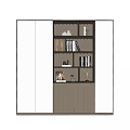 Modern Wooden Bookcase With Glass Doors Interior Shelves Books Decorations And Lighting