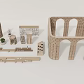 Wooden Bookcase Components With Different Shapes Shelves Arch Shaped Structure And Decorative Potted Plant