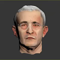 Man with gray white hair wearing glasses 3D model head on dark background with reflection
