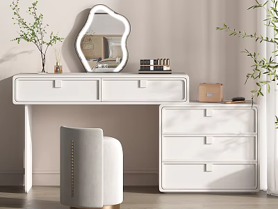 Modern White Dressing Table With Mirror Chair And Chest Of Drawers 3d model