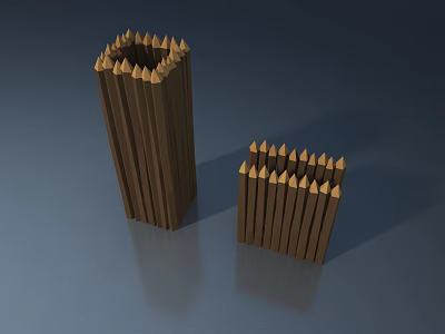 Outdoor Landscape Sculptures Featuring Wooden Spiked Top Structures In Two Sizes 3d model