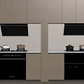 Modern Kitchen Appliances With Cabinets Cooktop Range Hood And Black White Finish