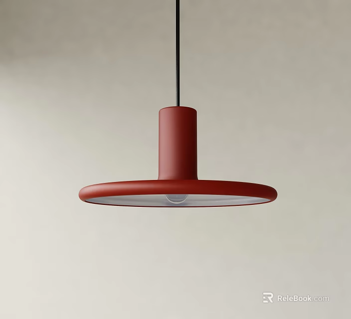 Red Modern Pendent Light With Cylindrical Stem And Circular Shade 3d model