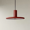 Red Modern Pendent Light With Cylindrical Stem And Circular Shade 3d model