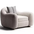 Cozy Plush Light Gray Single Sofa With Rounded Armrests And Striped Pillow