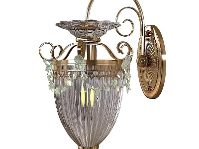 Elegant Golden Wall Lamp With Transparent Striped Glass Shade And Decorative Accents 3d model