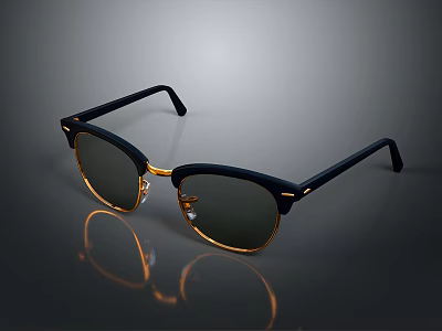 Classic Black Frame Sunglasses With Gold Accents And Tinted Lenses For Daily Use 3d model