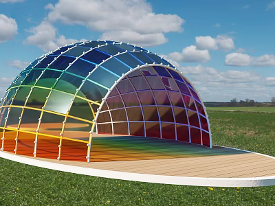 Colorful Glass Dome Courtyard Garden With Green Grass And Blue Sky 3d model