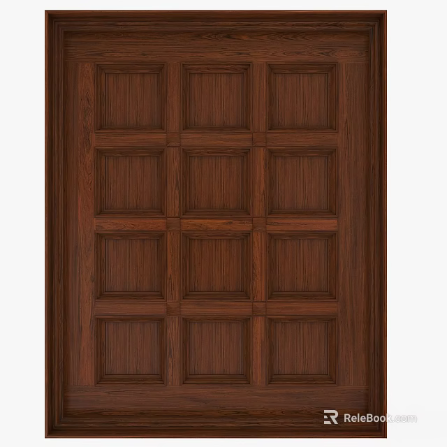 Dark Brown Wooden Wall Decor Featuring Grid Panel Design For Home Interior 3d model 