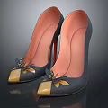Elegant Black High Heels With Yellow Toe Cap And Butterfly Ornament Red Heel Design