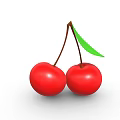 Two Ripe Fresh Juicy Cherries With Green Leaf On White Background