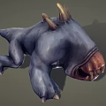 Game Movie Monster Character With Blue Skin Back Spikes And Sharp Fangs