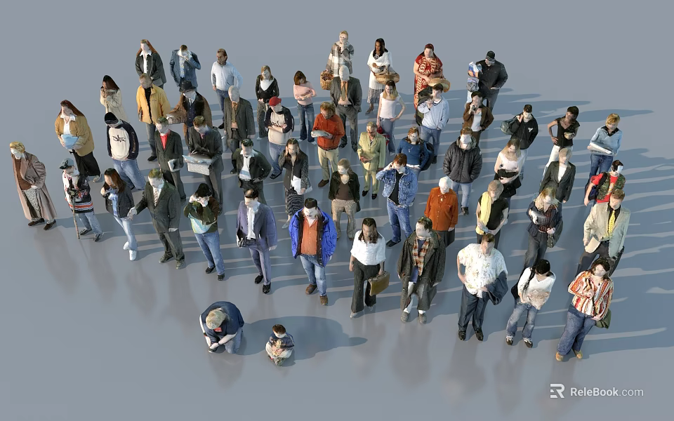 Crowd of People Standing in Various Poses With Different Clothing Styles 3d model 